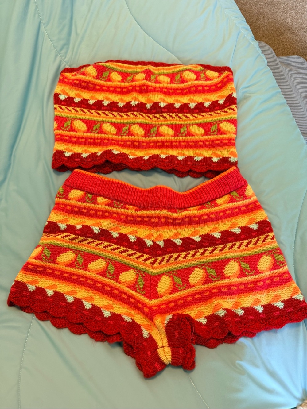 Women's Red & Orange Knit Shorts Set